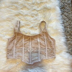 Beige lace crop top